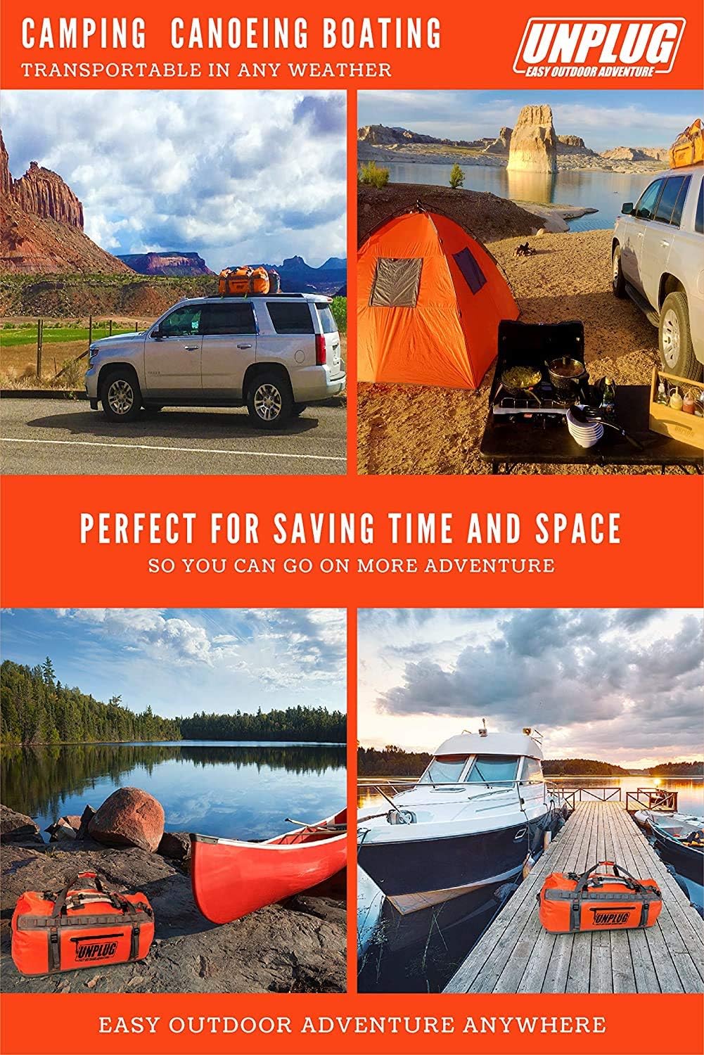 UNPLUG Ultimate Adventure Bag | 1680D Heavy Duty Waterproof Bag | Large Travel Duffle Bag Which Can Be Used for Camping, Motorcycling, Boating, or Hunting