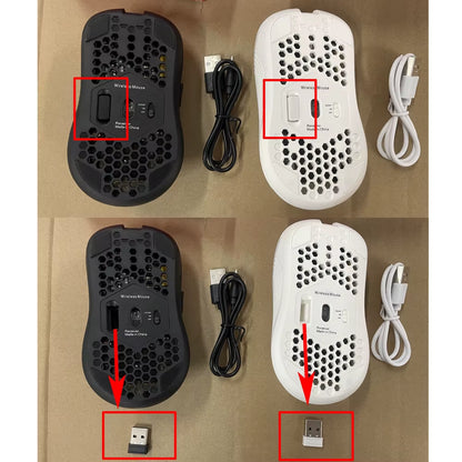 2.4G Wireless Ergonomic Gaming Mouse with RGB Backlight, 6 Buttons, 3-Speed DPI, Type C Rechargeable, Honeycomb Design
