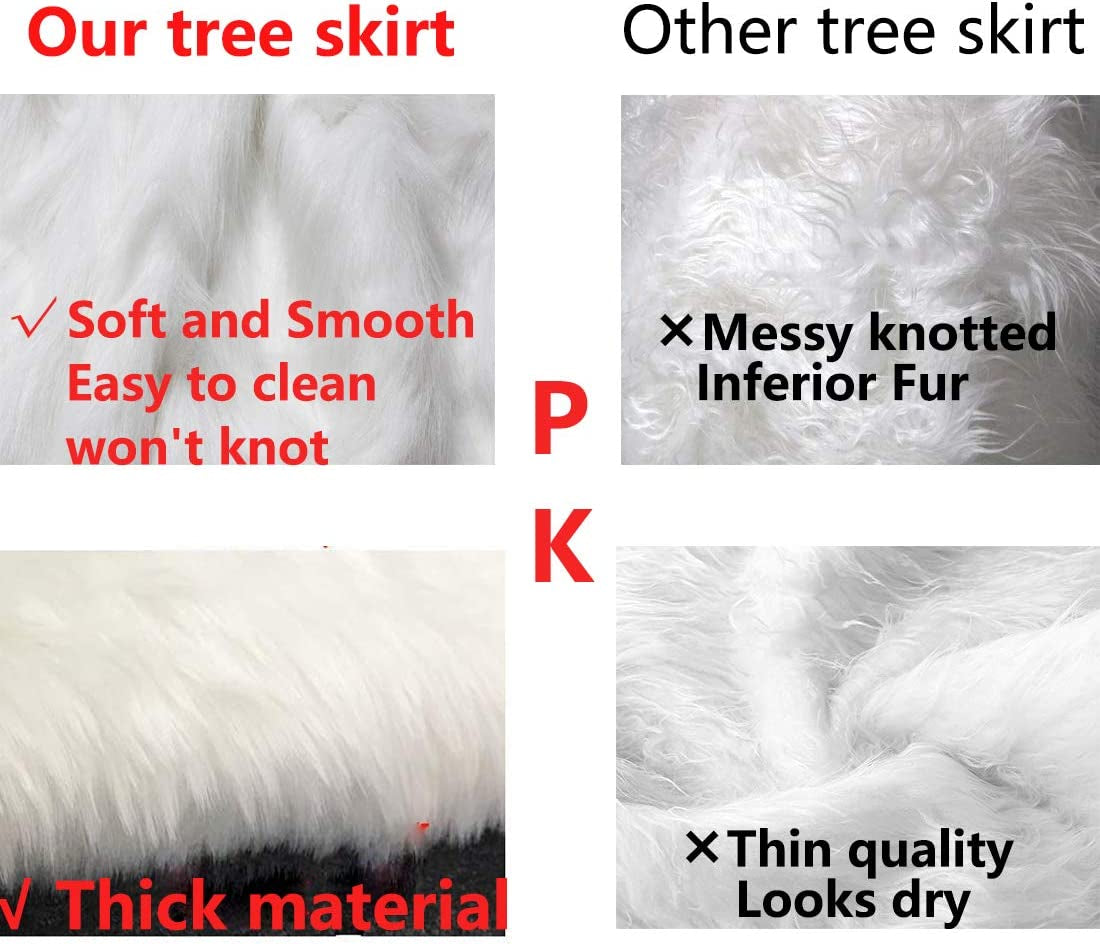 48 Inch White Faux Fur Christmas Tree Skirt, Luxury Plush Tree Base Cover for Holiday Party and Home Christmas Decor