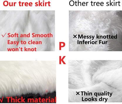 48 Inch White Faux Fur Christmas Tree Skirt, Luxury Plush Tree Base Cover for Holiday Party and Home Christmas Decor