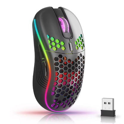 2.4G Wireless Ergonomic Gaming Mouse with RGB Backlight, 6 Buttons, 3-Speed DPI, Type C Rechargeable, Honeycomb Design