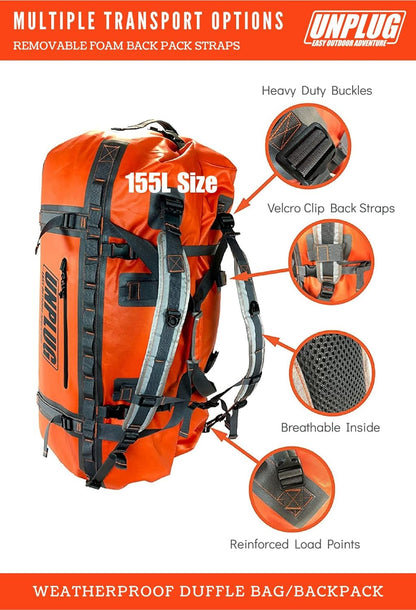 UNPLUG Ultimate Adventure Bag | 1680D Heavy Duty Waterproof Bag | Large Travel Duffle Bag Which Can Be Used for Camping, Motorcycling, Boating, or Hunting