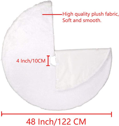 48 Inch White Faux Fur Christmas Tree Skirt, Luxury Plush Tree Base Cover for Holiday Party and Home Christmas Decor