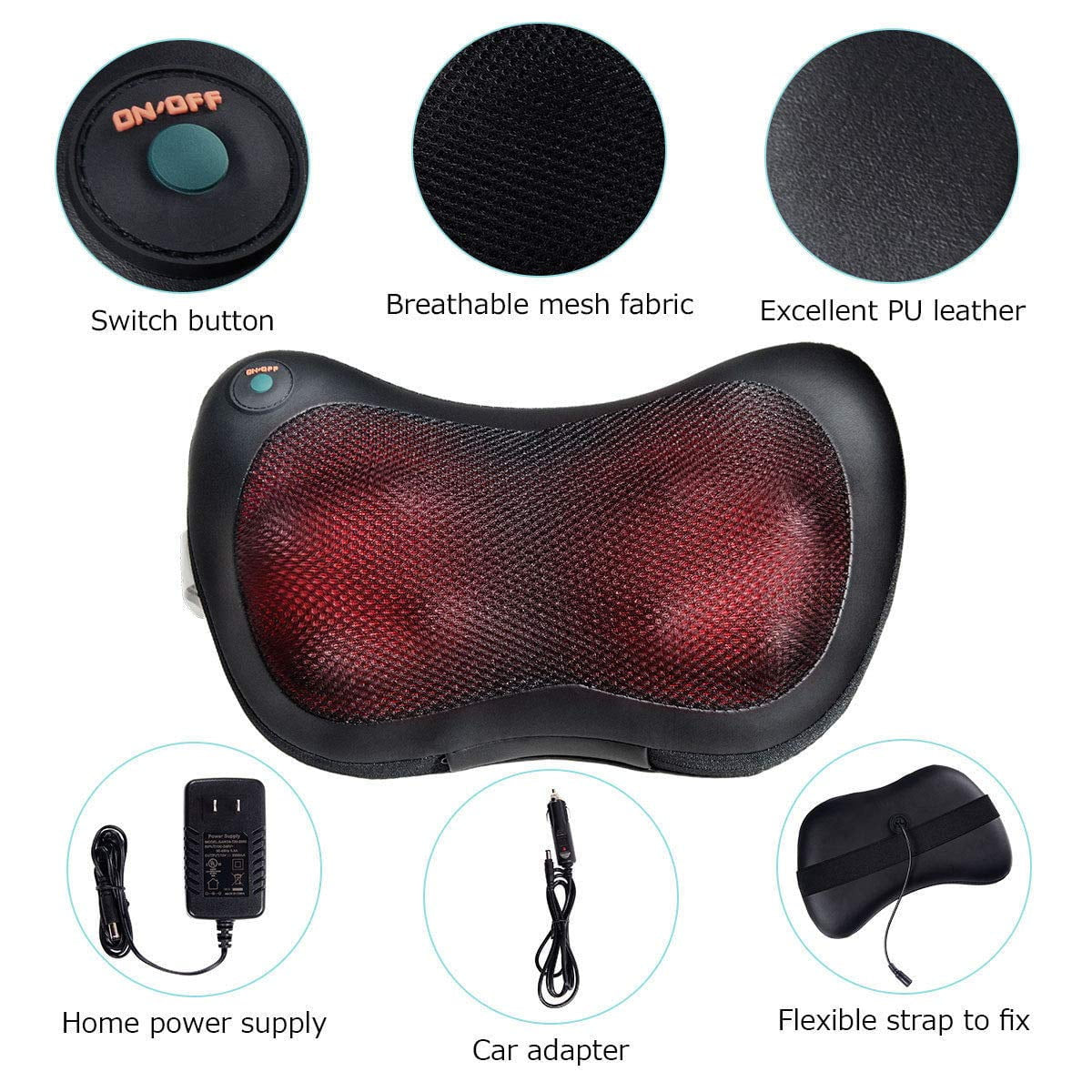 Shiatsu Back and Neck Massager with Heat, Deep Tisctric Massage Pillow for Back,Shoulders,Legs,Foot,Body Musclesue Kneading