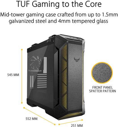 TUF Gaming GT501 Mid-Tower PC Case for up to EATX Motherboards with USB 3.0 Front Panel, Smoked Tempered Glass, Steel Construction, and Four Case Fans